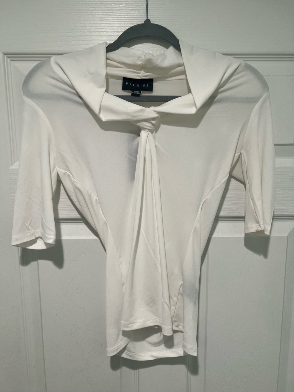 Premise Cream Tie-Front Short Sleeve Blouse